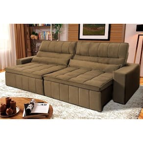 Sofá Retrátil Reclinável Supremo 3,00m Suede Velut Bege Molas no Assento - King House