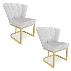Kit 02 Poltronas Flor Veludo Cinza Base Metálica Industrial Dourado - Pallazio
