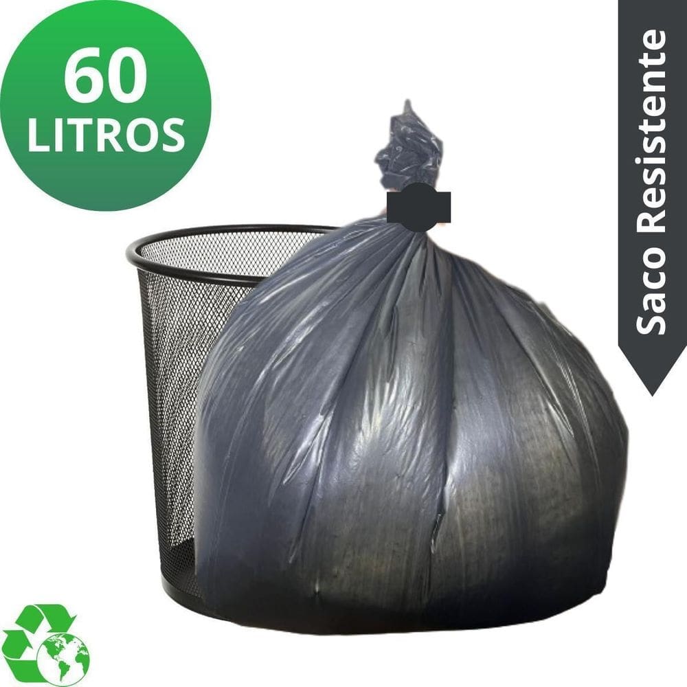 Saco De Lixo Reforçado 60 Litros Preto Pacote 100 Unidades