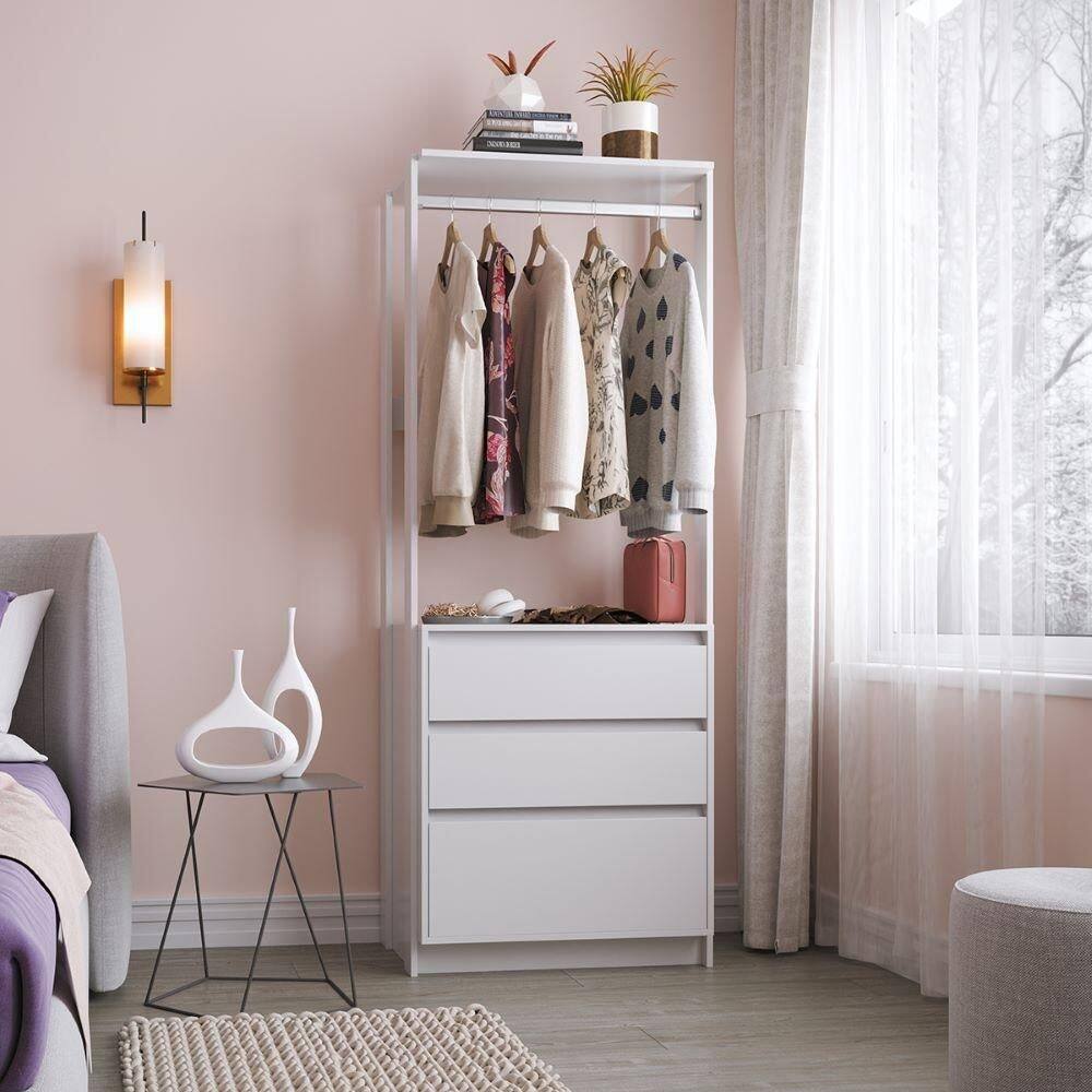 Closet Modulado Com Gavetas E Cabideiro Verona Branco Shop JM - Branco