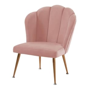Cadeira Petala Daf Móveis em Madeira Eucalipto Revestida Espuma D28 Veludo Rosa Base Aço Dourado