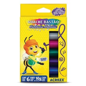 Tinta Guache Bastão Fantasia Metallic - 6 Cores