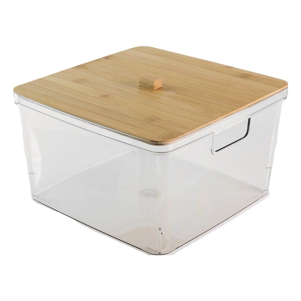 Caixa Organizadora Transparente Com Tampa De Bambu 27x27x17cm- Jolitex