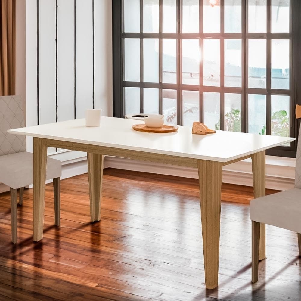 Mesa De Jantar 6 Lugares Carvalho Off White Ida Shop Jm - Marrom