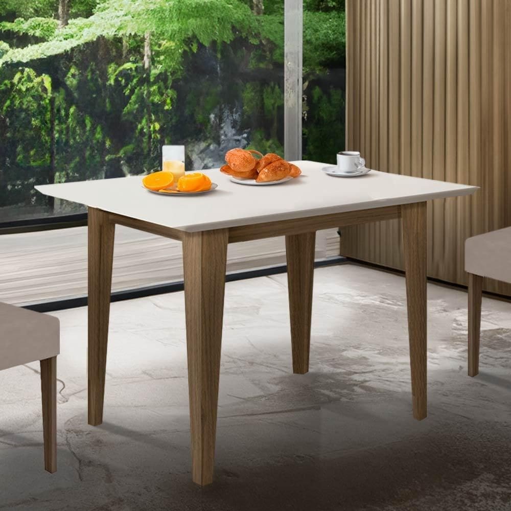 Mesa De Jantar Retangular 4 Lugares Carvalho Off White Kate Poliman - Marrom