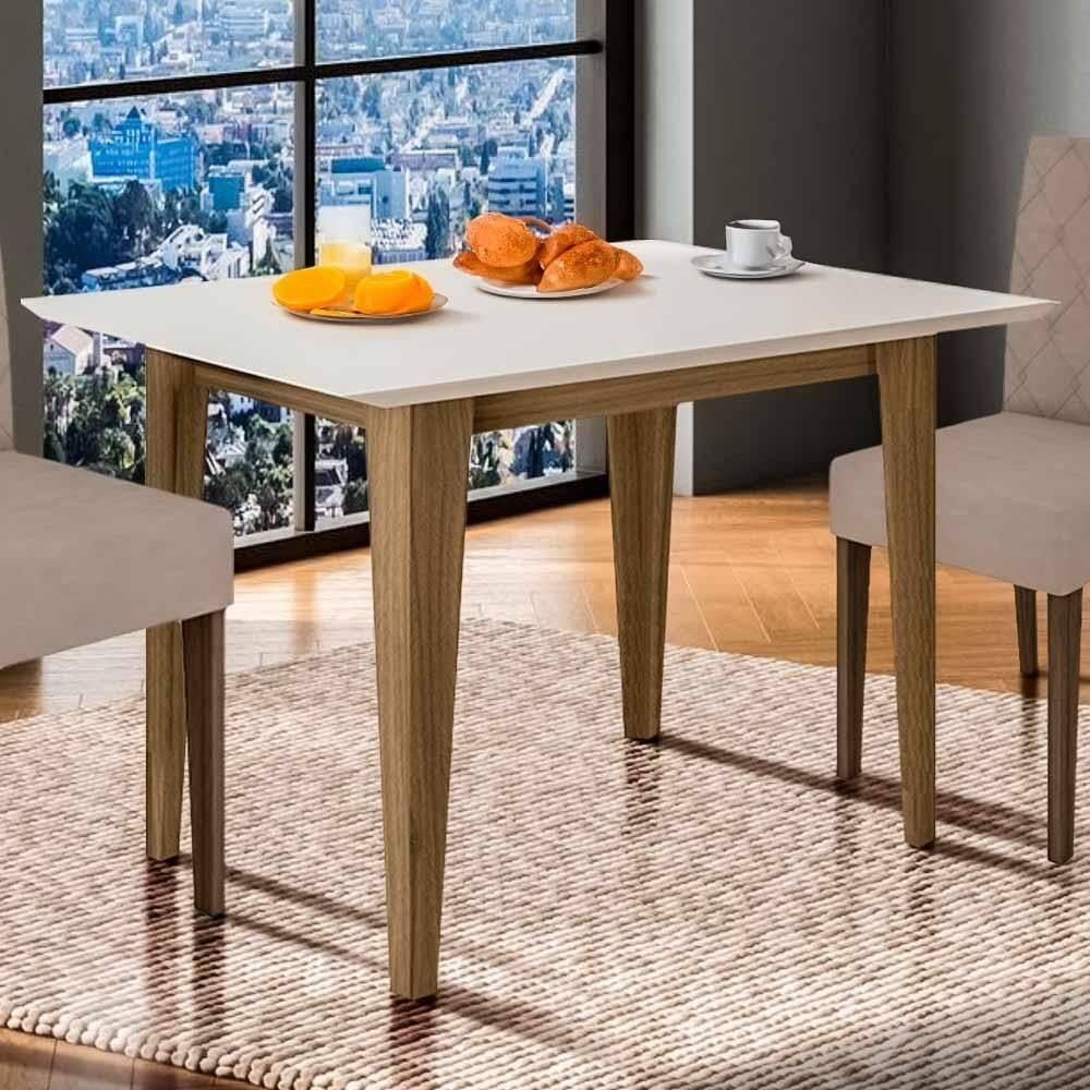 Mesa Retangular Para Sala De Jantar 120cm Carvalho Off White Ruth Shop Jm - Marrom