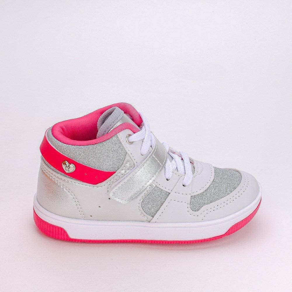Tênis Infantil Kidy Astral Branco Com Glitter Prata Pink