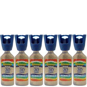 Kit C/6 Dimensional Glitter Rel3D 215 Champagne Acrilex 35Ml