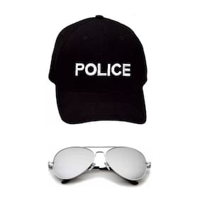 Fantasia Police C/ Boné Bordado Branco e Óculos Espelhado
