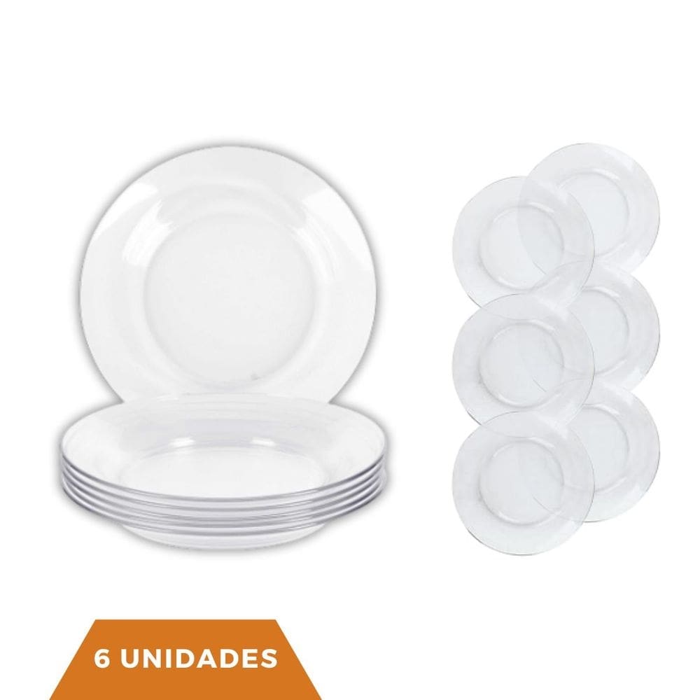Pratos de sopa Fundo de Vidro Transparentes 22cm 6 unid