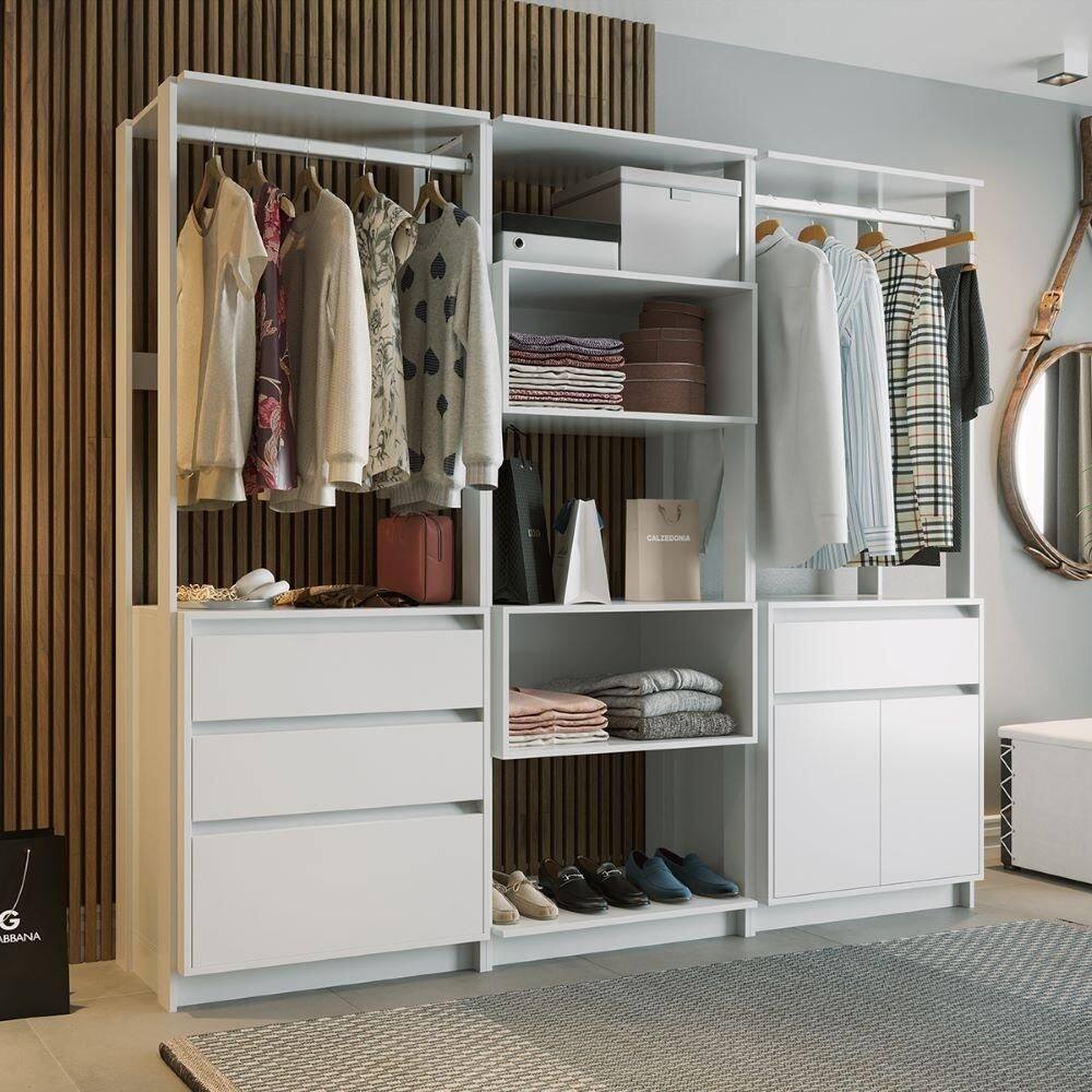Guarda Roupa Closet Modulado Com Gavetas E Cabideiros Branco Verona Shop JM - Branco