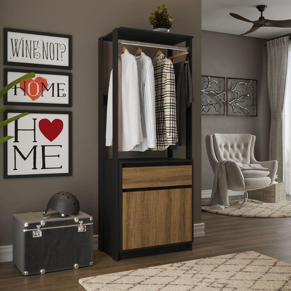 Módulo De Closet Pequeno Com Gaveta E 2 Portas Preto Cinamomo Shop JM - Preto