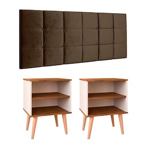 Kit 2 Mesinhas Canto Lateral Nicho Decoração Retrô Cabeceira Suspensa Almofadada Painel Cama Box Casal 1,40 Quarto Completo - RPM