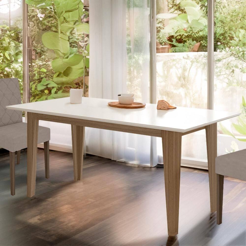 Mesa De Jantar Retangular 6 Lugares Carvalho Off White Liz Poliman - Marrom