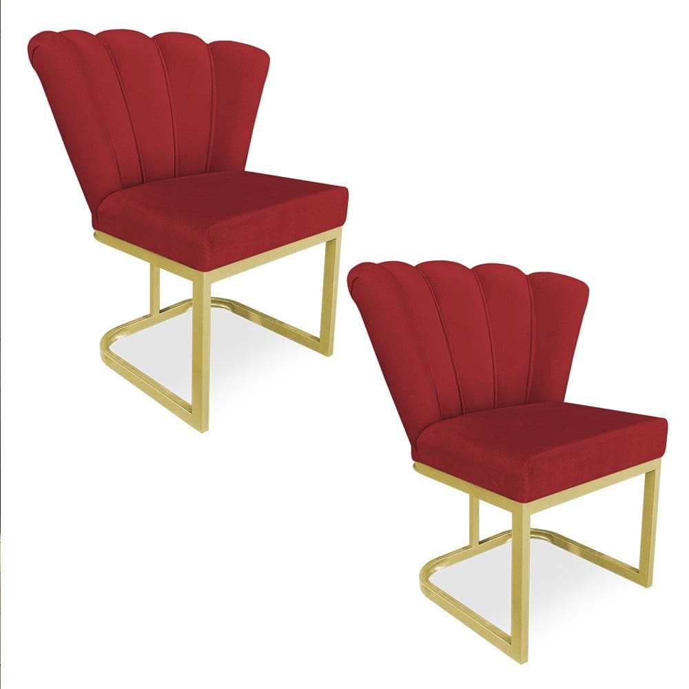 Kit 02 Poltronas Flor Veludo Base Metálica Industrial Dourado - Pallazio