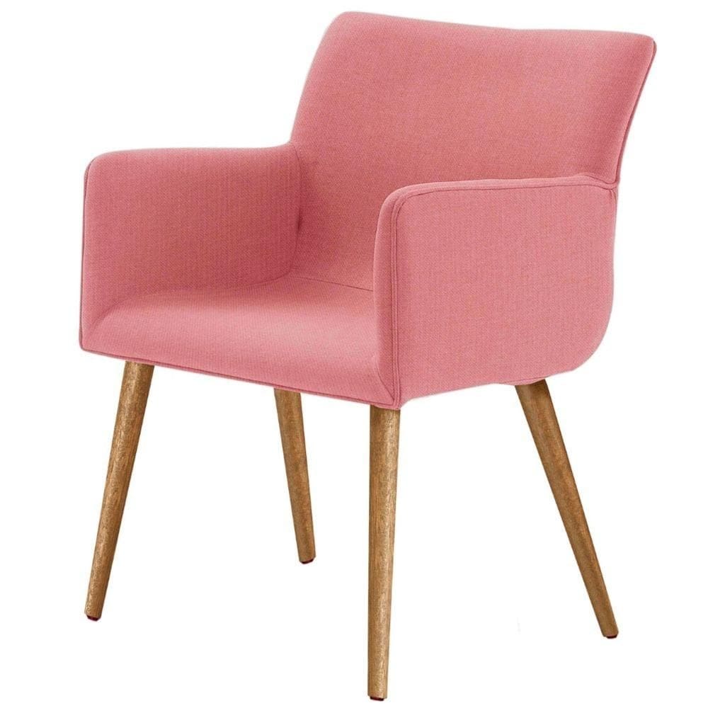 Poltrona Pinotage Daf Móveis Concha em MDF 18mm Linho Coral Base Pés Palito Madeira Eucalipto