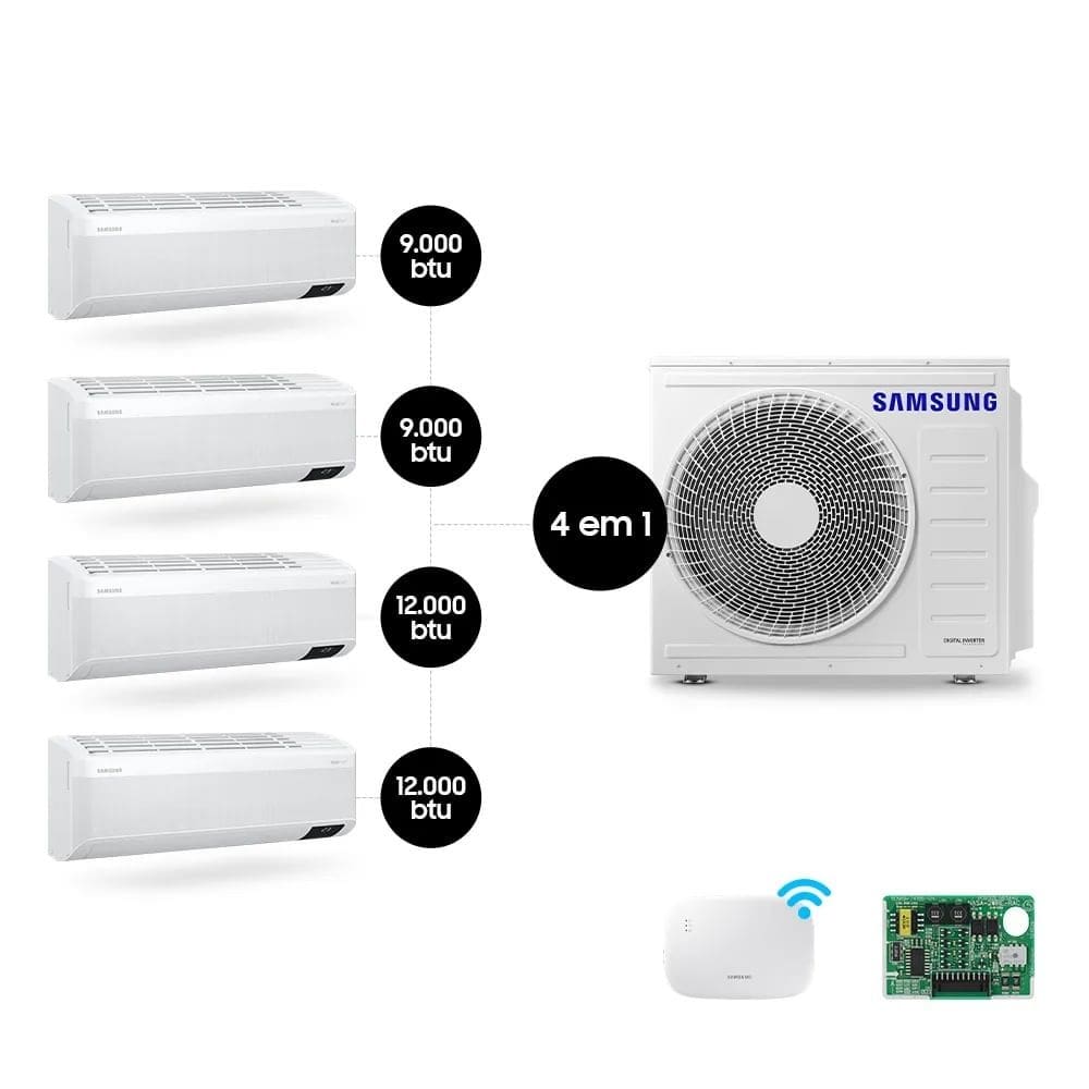 Quad-Split Samsung WindFree 28.000 BTUs (Hi Wall 2x9.000 + 2x12.000) Quente/Frio com WiFi