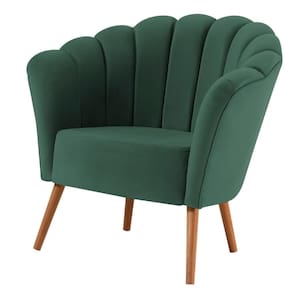 Poltrona Petala Daf Móveis Madeira Eucalipto Revestida Espuma D28 Veludo Verde Base Madeira Tauari