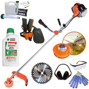 Máquina de Cortar Grama À Gasolina Terra GR520XP 2T 52cc 2,5HP Roçadeira Completa Com Disco de Vídia 40 Dentes e Cabeçote Nylon + KIT EPI + ÓLEO STIHL