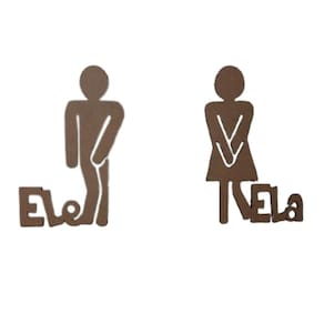 Plaquinha Para Banheiro Ele Ela Par Kit 2 Peças Natural [F031]