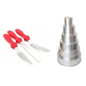 Formas Para Bolo Altas 6 Peças + 3 Espátulas P/ Confeitar em Inox