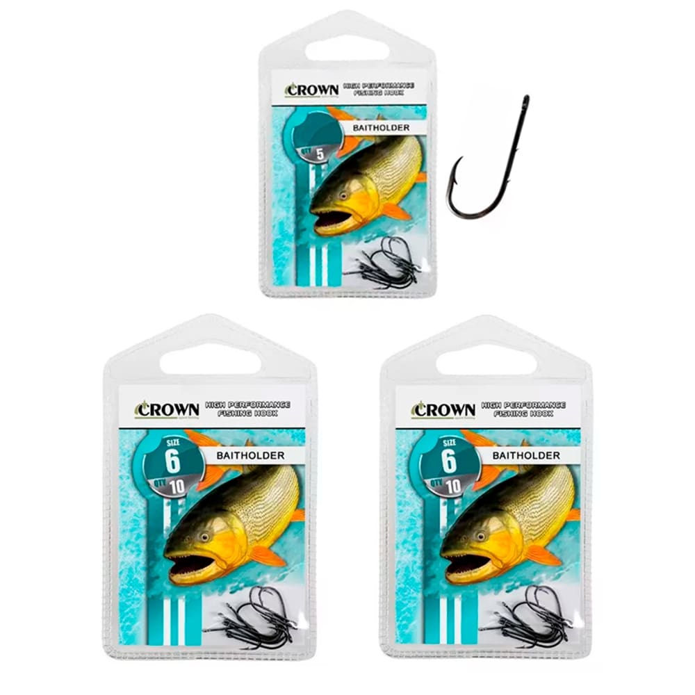 Kit Anzol Pesca Crown Baitholder Black nº 10/0 Contém 3 Cartelas 15 Unidades