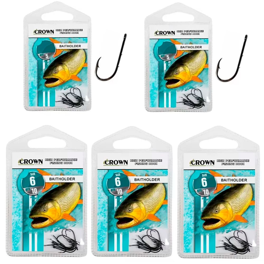 Kit Anzol Pesca Crown Baitholder Black nº 4/0 6/0 8/0 10/0 25un (1 Cartela Cada)