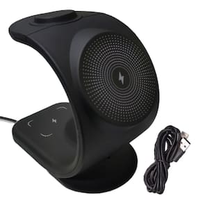 Carregador Induçao Celular Telefone Relogio Fone Ouvido Carregamento Rapido Magnetico 15W Wireless 3 Em 1 Mesa Escrivania Escritorio Casa Trabalho