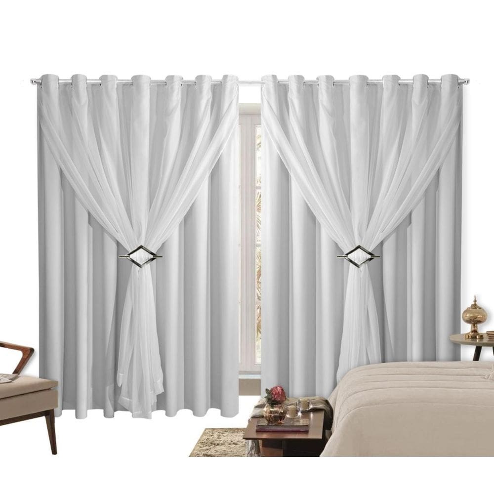 Cortina Blackout Com Voil Liso Sala Ou Quarto 4,00M X 2,70M