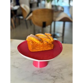 Prato para bolo em vidro com pé 28xA12,5cm cor rosa e creme