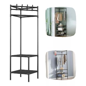 Arara Cabideira de Canto Prateleira 3 Andares Rack Sapateira Roupa Blusa Casaco Gancho Calçado Chinelo Multiuso Organização Versatil Resistente