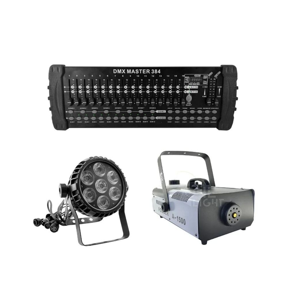 Kit 02 Par Led 6In + Mesa Controladora + Maquina De Fumaça