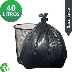Saco De Lixo Resistente 40 Litros Preto Pacote Com 100Unds