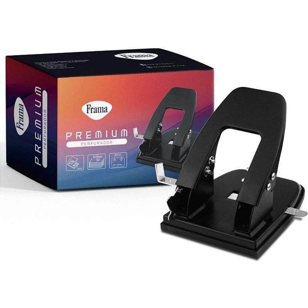 Perfurador De Papel Metal Grande Preto Para 30Fls