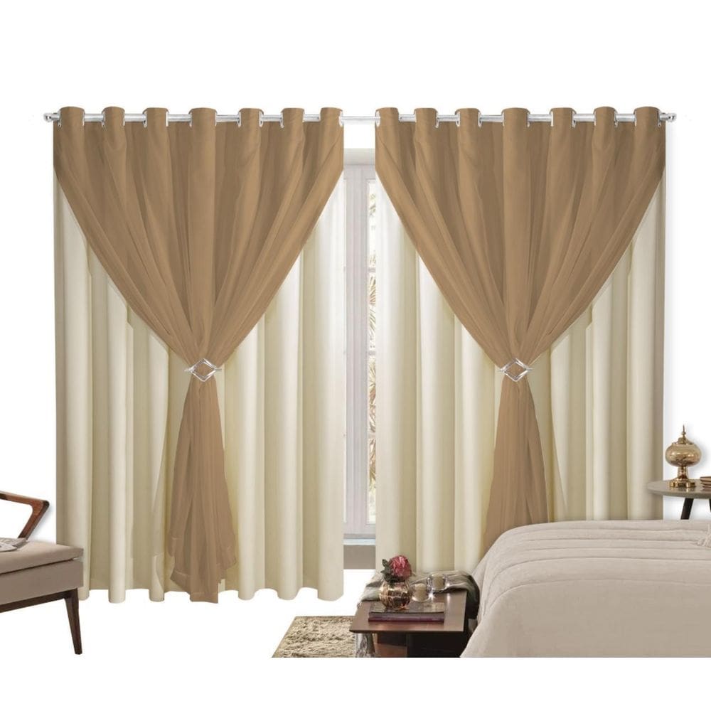 Cortina Blackout Com Voil Liso Sala Ou Quarto 4,00M X 2,50M
