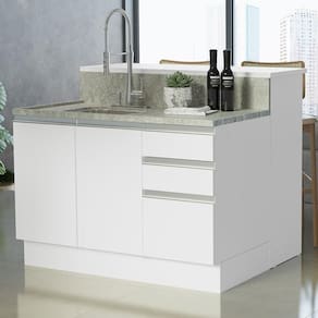 Ilha De Cozinha Com Bancada E Balcão 120 Cm Branco Glamy Madesa Branco