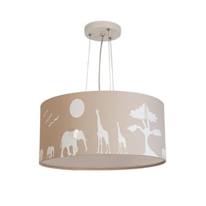 Lustre Pendente Safari Savana Cúpula Tecido Cáqui 30X15Cm