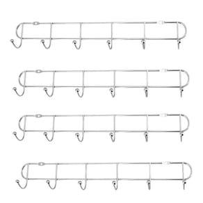 Kit 4 Cabides De Parede Inox Com 6 Ganchos 35Cm Organizador