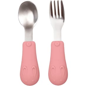 Kit Talheres Infantil Aço e Cabo em Silicone - Buba Rosa