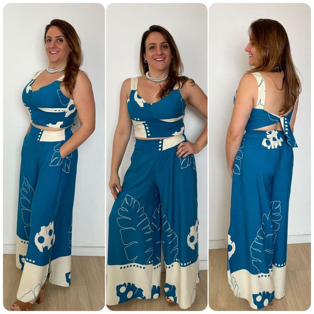 Conjunto Cropped e Calça Pantalona Morgana Azul