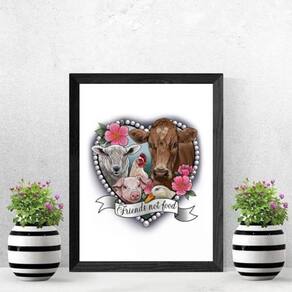 Quadro Vegetariano Friends Not Food 24X18 Com Vidro - Preta