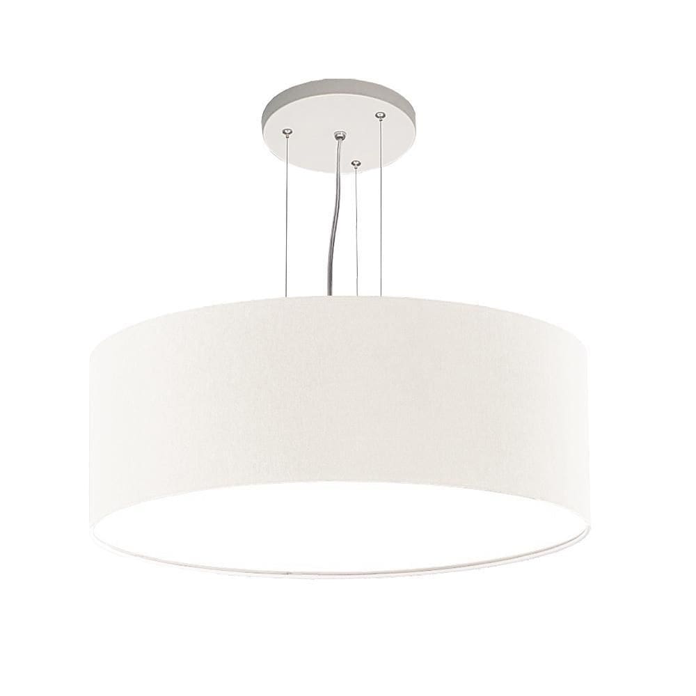 Lustre Pendente Redondo Cúpula Em Tecido Branco 40X15