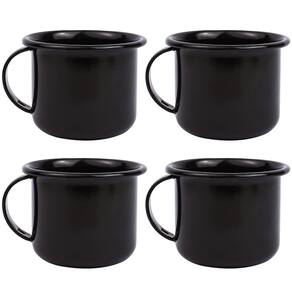 Jogo 4 Canecas Esmaltadas Retrô Pretas 90ml Xícaras Ágata Para Café Chá