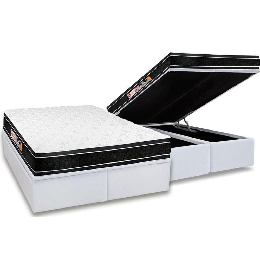 Cama Box Baú Queen: Colchão Espuma Castor D33 Black e White Double Face + Base CRC Courano White(158x198)