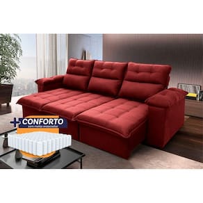Sofá Retrátil Reclinável Verona 2,30m Suede Velut Vermelho Molas Ensacadas - King House