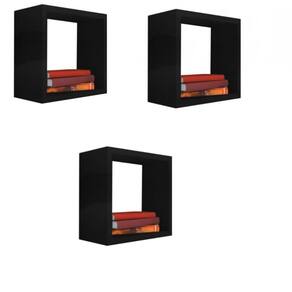 Kit 3 Nicho Decorativo 15x15x15 Cm Preto Em Mdf [F031]