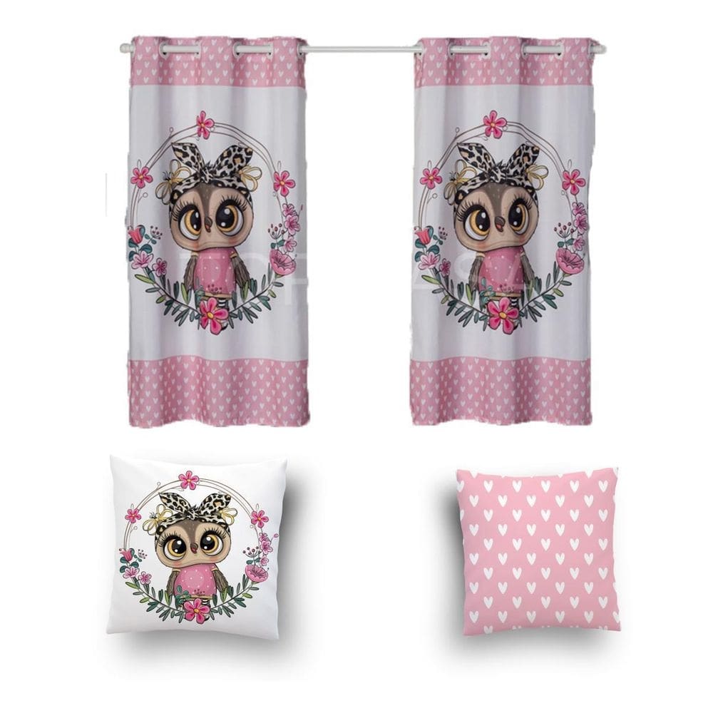 Kit De Cortina De 2 Metros + 2 Almofadas Infantis Kids