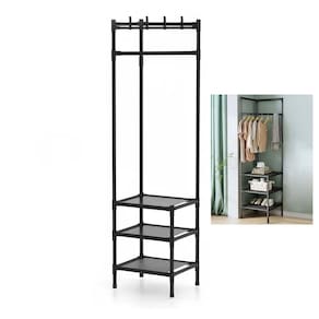 Arara Cabideira de Canto Prateleira 3 Andares Rack Sapateira Calçado Chinelo Gancho Multiuso Roupa Blusa Casaco Organização Versatil Resistente