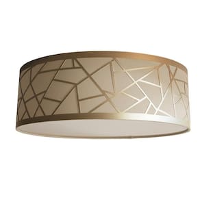 Luminária Plafon Recorte Bronze Cúpula Tecido Branco 40X15
