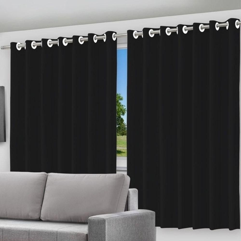 Cortina Blackout Preto Com Ilhós 280 X 250 Cm
